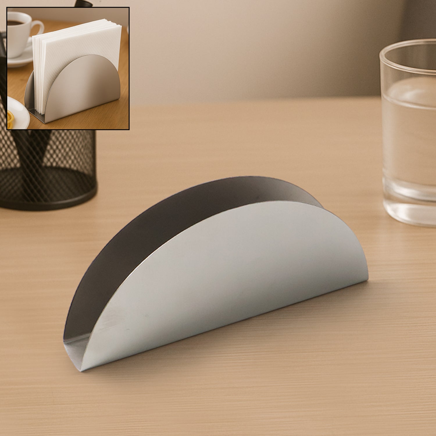 Stainless Steel Half-moon Shaped Tissue Paper Napkin Holder Stand (1 Pc) Stainless Steel Half-moon Shaped Tissue Paper Napkin Holder Stand (1 Pc)
